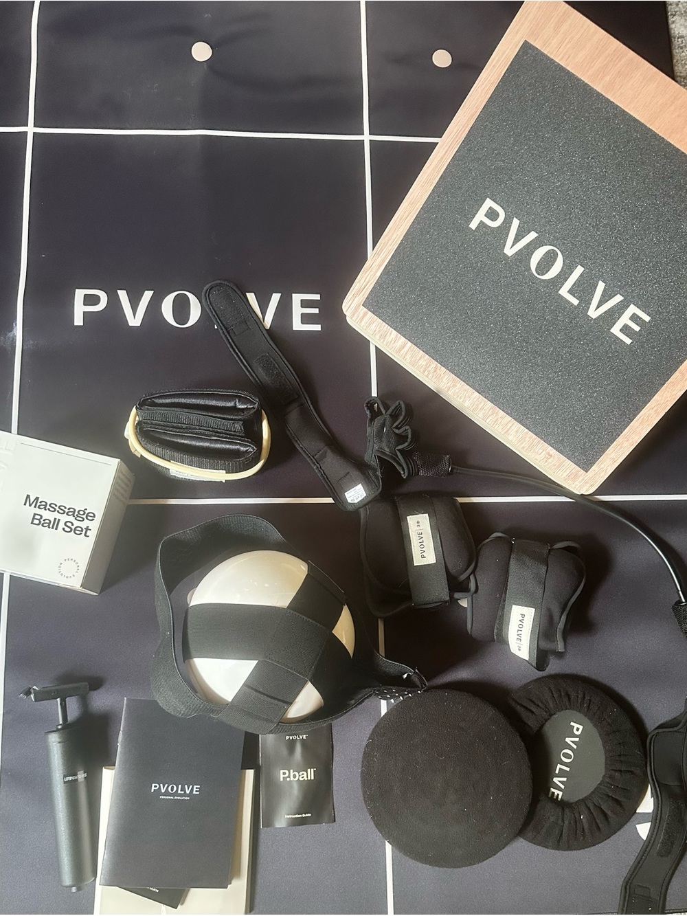 PVOLVE Black Workout Recovery & Exercise Set with Cream Ball